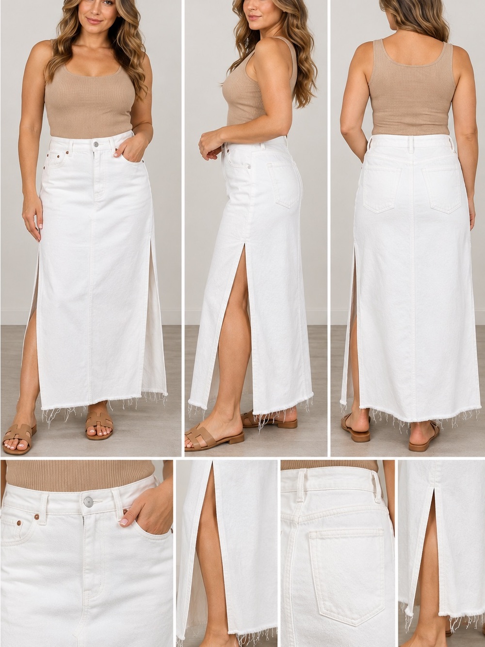 American Eagle Outfitters White Denim Maxi Skirt with High Side Slits